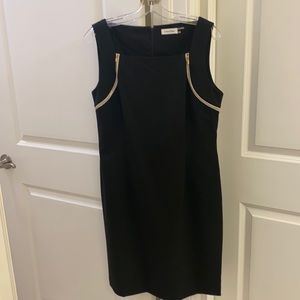Calvin Klein black sheath dress.